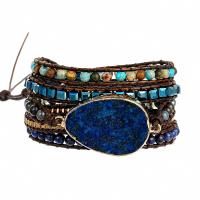 Wrap Bracelets, Lapis Lazuli, with leather cord & Impression Jasper & Crystal & Brass & Zinc Alloy, Teardrop, plated, fashion jewelry & multilayer & Unisex, mixed colors Approx 85 cm 