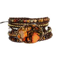 Wrap Bracelets, Impression Jasper, with Howlite & leather cord & Hematite & Crystal & Brass & Zinc Alloy, Flat Oval, plated, fashion jewelry & multilayer & Unisex, mixed colors Approx 85 cm 