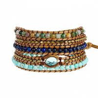 Wrap Bracelets, Natural Turquoise, with Lapis Lazuli & leather cord & Hematite & Agate & Crystal & Brass & Zinc Alloy, Round, plated, fashion jewelry & multilayer & Unisex, mixed colors Approx 85 cm 