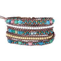Wrap Bracelets, Natural Stone, with Seedbead & leather cord & Hematite & Crystal & Zinc Alloy, Round, plated, fashion jewelry & multilayer & Unisex, mixed colors Approx 85 cm [