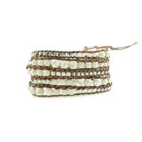 Wrap Bracelets, Synthetic Turquoise, with leather cord & Hematite & Zinc Alloy, Round, silver color plated, fashion jewelry & multilayer & Unisex, beige Approx 85 cm [