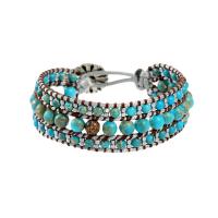 Impression Jasper Bracelet, with leather cord & Zinc Alloy, Round, silver color plated, fashion jewelry & Unisex, blue Approx 17 cm 