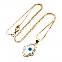 Evil Eye Jewelry Necklace, Brass, with Shell, fashion jewelry & Unisex & micro pave cubic zirconia Approx 17.71 Inch 