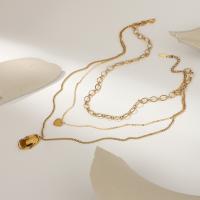 Multi слой ожерелье, Нержавеющая сталь 304, 18K позолоченный, три слоя & ювелирные изделия моды & Женский, Золотой, длина:Приблизительно 14 дюймовый, Приблизительно 15.5 дюймовый, Приблизительно 18 дюймовый, продается Strand