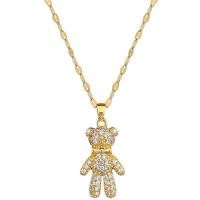 Titanium Steel Jewelry Necklace, with Brass, with 1.97inch extender chain, Bear, plated, fashion jewelry & for woman & with rhinestone, golden Approx 15.75 Inch [