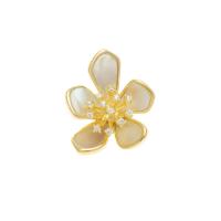 Broche de zircon cubique, laiton, avec coquille, fleur, bijoux de mode & pavé de micro zircon & pour femme, doré Vendu par PC[