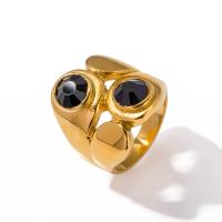 Кубический цирконий кольцо из нержавеющей стали, Нержавеющая сталь 304, 18K позолоченный, разный размер для выбора & инкрустированное микро кубического циркония & Женский, Золотой, ring width 22.5mm, продается PC[