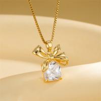 Cubic Zirconia Stainless Steel Necklace, 304 Stainless Steel, with 1.97inch extender chain, Bowknot, 18K gold plated, fashion jewelry & micro pave cubic zirconia & for woman, golden Approx 15.75 Inch [