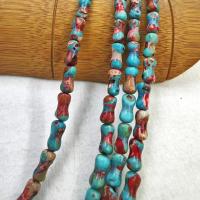 Eindruck Jaspis Perlen, Impression Jaspis, Knochen, DIY, blau, 5x12mm, Länge:ca. 38 cm, verkauft von Strang[