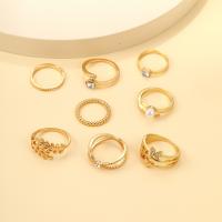 Zinc Set anillo de aleación, aleación de zinc, con Perlas plásticas, 8 piezas & Joyería & diferentes estilos para la opción & para mujer, dorado, Vendido por Set[