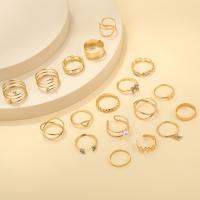 Zinc Alloy Ring Set, with Plastic Pearl, 18 pieces & fashion jewelry & for woman & with rhinestone, gold [