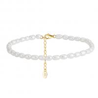 Fashion Jewelry Anklet, 925 Sterling Silver, with Freshwater Pearl, with 5CM extender chain, plated, for woman, golden Approx 23 cm [