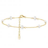 Fashion Jewelry Anklet, 925 Sterling Silver, with Freshwater Pearl, with 5CM extender chain, plated, for woman Approx 21.5 cm [