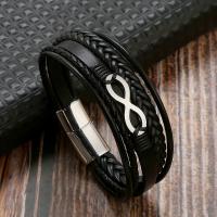 PU Leather Cord Bracelets, Titanium Steel, with PU Leather, fashion jewelry & for man Approx 21 cm 