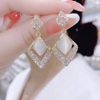 Zinc Alloy Rhinestone Drop Earring, with Cats Eye, Geometrical Pattern, gold color plated, for woman & with rhinestone & hollow [