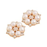 Hair Barrette Finding, Zinc Alloy, with Plastic Pearl, Flower, gold color plated, DIY & with rhinestone, 28mm 