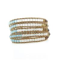 Wrap Bracelets, Natural Stone, with Wax Cord & Zinc Alloy, Round, silver color plated, fashion jewelry & multilayer & Unisex, mixed colors Approx 85 cm [