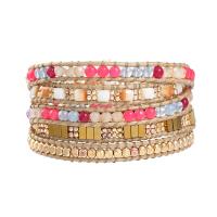 Wrap Bracelets, Natural Stone, with Wax Cord & Crystal & Brass & Zinc Alloy, Round, plated, fashion jewelry & multilayer & Unisex, mixed colors Approx 85 cm [