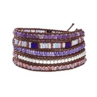 Wrap Bracelets, Amethyst, with Wax Cord & Hematite & Crystal & Zinc Alloy, Round, silver color plated, fashion jewelry & multilayer & Unisex, mixed colors Approx 85 cm [