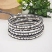 Wrap Bracelets, Hematite, with leather cord & Zinc Alloy, Square, plated, fashion jewelry & multilayer & Unisex Approx 85 cm [