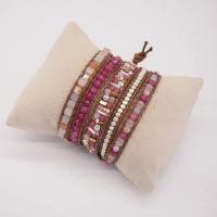 Wrap Bracelets, Natural Stone, with Wax Cord & Hematite & Crystal & Brass & Zinc Alloy, Square, plated, fashion jewelry & multilayer & Unisex, mixed colors Approx 85 cm [