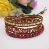 Wrap Bracelets, Natural Stone, with leather cord & Hematite & Crystal & Brass & Zinc Alloy, Round, plated, fashion jewelry & multilayer & Unisex & faceted, mixed colors Approx 85 cm [