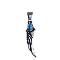 Titanium Steel Pendants, with Synthetic Turquoise, Wing Shape, polished, vintage & DIY, blue [