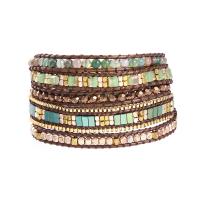 Wrap Bracelets, Natural Stone, with Wax Cord & Hematite & Crystal & Brass & Zinc Alloy, Round, plated, fashion jewelry & multilayer & Unisex, mixed colors Approx 85 cm [