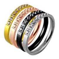 チタン鋼の指環, チタン鋼, ドーナツ型, 真空イオンプレーティング, ファッションジュエリー & ユニセックス & 異なるサイズの選択 & ライン石のある, 無色, 2.5mm, 売り手 パソコン[