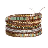 Wrap Bracelets, Hematite, with Wax Cord & Crystal & Iron & Zinc Alloy, Square, plated, fashion jewelry & multilayer & Unisex, mixed colors Approx 85 cm [