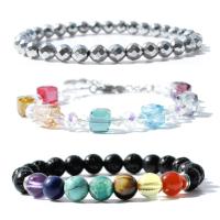 Gemstone Bracelets, Lava, with Natural Stone & Hematite & Crystal & Zinc Alloy, Round, silver color plated, three pieces & fashion jewelry & Unisex & faceted, mixed colors Approx 18 cm [