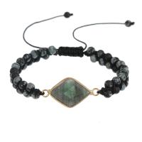 Snowflake Obsidian Bracelet, with Knot Cord & Labradorite & Brass, Rhombus, gold color plated, Adjustable & fashion jewelry & Unisex & faceted, mixed colors [