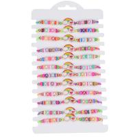 Polymer Clay Bracelets, Zinc Alloy, with Knot Cord & Paper & Polymer Clay & Plastic Pearl, Rainbow, gold color plated, Adjustable & fashion jewelry & Unisex & enamel, mixed colors Approx 9-29 cm [