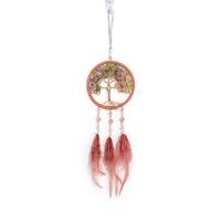 Fashion Dream Catcher, Feather, with Natural Gravel & leather cord & Iron, Tree, handmade, for home and office, pink, 420mm 