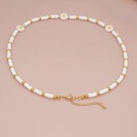 Collar de perlas de cristal semilla, Arcilla polimero, con Seedbead & Nácar, con 5CM extender cadena, margaritamaya, para mujer, Blanco, longitud:aproximado 42 cm, Vendido por UD[