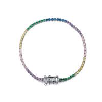 Cubic Zirconia Micro Pave Sterling Silver Bracelet, 925 Sterling Silver, plated, Unisex & micro pave cubic zirconia, multi-colored Approx 16.5 cm [