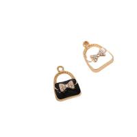 Zinc Alloy Pendant, Handbag, gold color plated, DIY & enamel & with rhinestone 