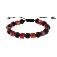 Lava Bead Bracelet, with Knot Cord & Crystal, Square, Adjustable & fashion jewelry & Unisex Approx 16 cm [