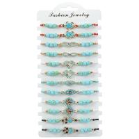 Synthetic Turquoise Bracelet, Zinc Alloy, with Knot Cord & Paper & Synthetic Turquoise & Resin Rhinestone, gold color plated, Adjustable & fashion jewelry & Unisex & enamel, mixed colors Approx 7-30 cm 