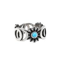 Titanium Steel Finger Ring, with Gemstone, vintage & fashion jewelry & for woman & hollow & blacken, original color, 10mm [