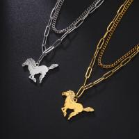 Stainless Steel Jewelry Necklace, 304 Stainless Steel, with 1.97inch extender chain, Horse, Vacuum Ion Plating, Double Layer & fashion jewelry & Unisex Approx 17.72 Inch [