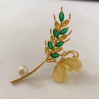 Freshwater Pearl Brooch, Brass, with Freshwater Pearl, Wheat, 14K gold plated, fashion jewelry & micro pave cubic zirconia & for woman [