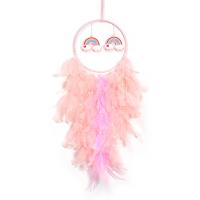 Fashion Dream Catcher, Feather, with Cotton Thread & leather cord & Plastic & Iron, handmade, for home and office pink, 650mm 