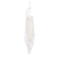 Fashion Dream Catcher, Cotton Thread, with Feather & Wood & Plastic & Iron, Moon, handmade, for home and office, white, 1050mm 