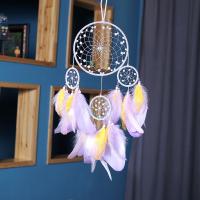 Fashion Dream Catcher, Feather, with Cotton Thread & leather cord & Plastic & Iron, handmade, for home and office, mixed colors, 550mm 