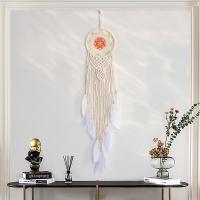 Fashion Dream Catcher, Cotton Thread, with Feather & Wood & Iron, handmade, for home and office, white, 600mm 