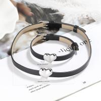 Jewelry Gift Sets, PU Leather, collar & wrist wreath, with Brass, Heart, plated, fashion jewelry & for woman, black [