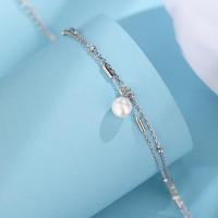 Стерлинговые серебряные браслеты, 925 пробы, с Shell Pearl, ювелирные изделия моды & Женский, длина:Приблизительно 21 см, продается PC