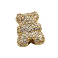 Cubic Zirconia Micro Pave Brass Beads, Bear, gold color plated, fashion jewelry & Unisex & micro pave cubic zirconia, golden Approx 3mm 