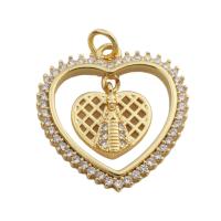 Cubique Pendentif en laiton zircon pavent, coeur, Placage de couleur d'or, bijoux de mode & unisexe & pavé de micro zircon, doré Environ 3.4mm, Vendu par PC[